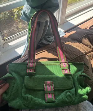 The Sak Vibrant Green Shoulder Bag with Pink Highlights thumbnail 1
