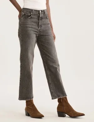 Levi's Ribcage Straight Ankle Jeans Gray Charcoal High Rise W29 L27 Indie thumbnail 1