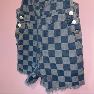 Pink Lily Checkered Denim Overalls Women XS Oversized Kidcore Artsy Maximalist thumbnail 4