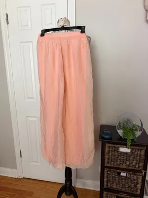 Silk Wide Peach Lounge Pants high-waist sheer chiffon harem gelato color elastic waist sz M thumbnail 2