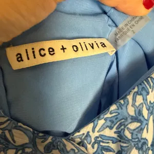 Alice + Olivia Olympia Blue Floral Print Silk Ruffled Asymmetric Midi Dress 2 thumbnail 11