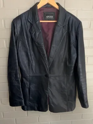 Adler Collection Lambskin Black Leather Blazer Coat Size L thumbnail 14