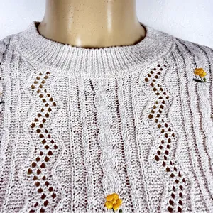 Zara Crop Embroidered Sweater Sz S Cream Flowers thumbnail 7
