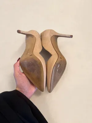 Vince Camuto Women's Nude Snake Embossed Pointed Toe Pumps 6.5 Leather Heels thumbnail 4