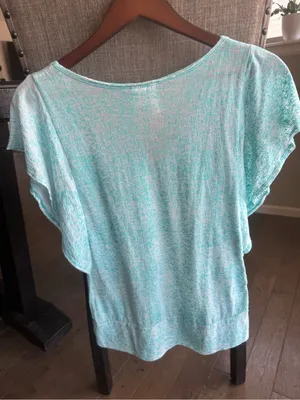 Full Tilt Light Aqua Flutter Sleeve Scoop Neck Top thumbnail 3