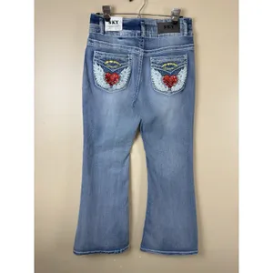 NWT SKY Flare Jeans Women Size 13 Super Soft Angel Wings Red Heart Rhinestone thumbnail 2