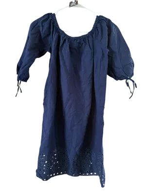 Women's J.Crew Navy Off-Shoulder Eyelet Mini Dress Size XS thumbnail 9