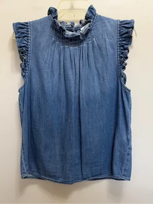 Frame Denim Joanie Top Sleeveless Ruffle Blue Size S thumbnail 4