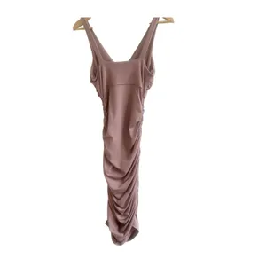 Susana Monaco Ruched Dress Womens S Taupe Sleeveless Deep V Neck Coctail Party thumbnail 3