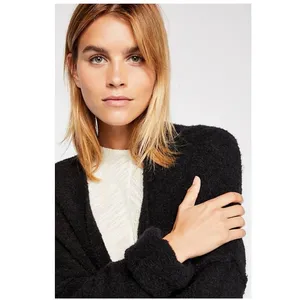 Free People Phantom Long Cardigan Black Front Open Wool Blend Large Oversized thumbnail 8