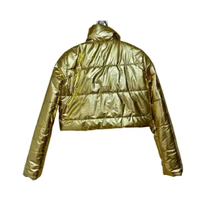 36 Point 5 Gold Metallic Cropped Puffer Jacket Womens M Shiny Winter thumbnail 3