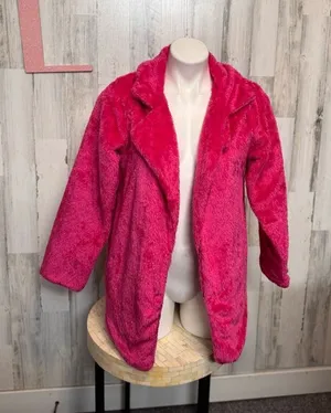 AIXIRUI Pink Faux Fur Coat Jacket Size Large Plush Hook Closure Statement Pink thumbnail 1