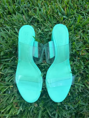 Schutz Victorie Transparent Block Heel Sandals Green 9B $138 thumbnail 2