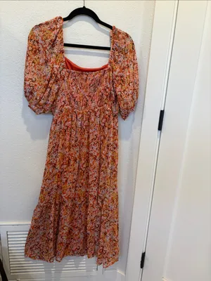LC Lauren Conrad Pleated Bodice Squareneck Midi Dress Size‎ L thumbnail 3