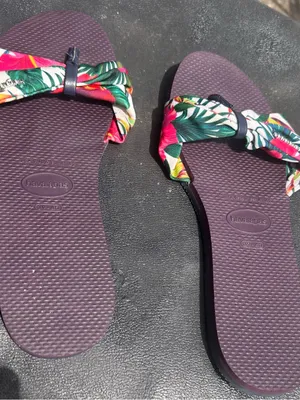 Havaianas Purple Footbed Tropical Fabric Strap Sandals 7 W thumbnail 2