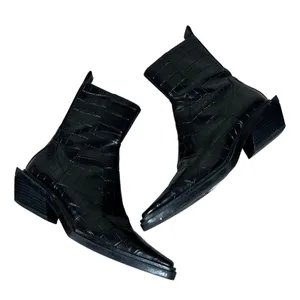 Zara Croc Embossed Square Toe Ankle Boots Black Architectural Heel Size 38 / 7.5 thumbnail 2