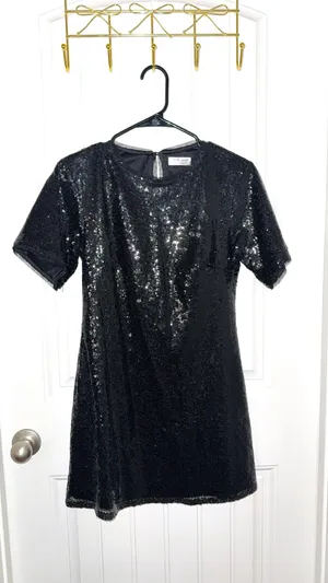 In the Beginning Black Sequin T-Shirt Dress thumbnail 3