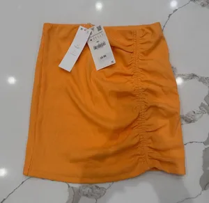 Zara Orange Ruched Mini Skirt thumbnail 1