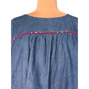 Vintage Ladybug Polka Dot Chambray Denim Dress Midi Cottagecore Medium Whimsical thumbnail 4
