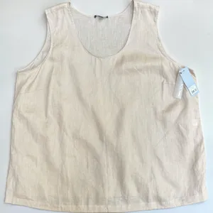 Go Silk Tank Top NWT 3X Beige 100%‎ Linen Scoop Neck Neutral Boxy Lagenlook thumbnail 1