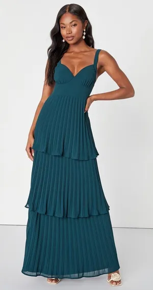 NWT Lulus Luxe Perfection Emerald Green Pleated Tiered Backless Maxi Dress Sz XL thumbnail 1