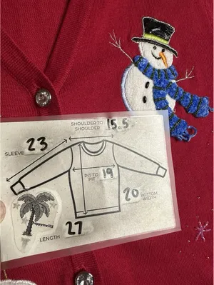 Berek Red Snowman Christmas Holiday Button Up Cardigan Sweater Womens Lg thumbnail 4