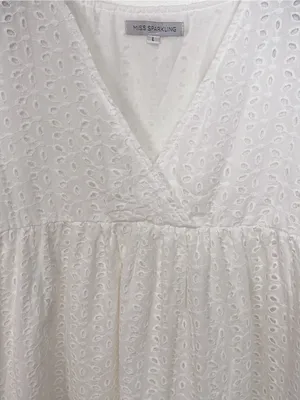 Miss Sparkling White Eyelet Embroidered Ruffle Sleeve Babydoll Mini Dress thumbnail 3