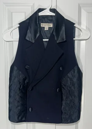 Bebe Vest Womens 6 Blue Wool Double Breasted Quilted Trim‎ Vintage Made in USA thumbnail 1