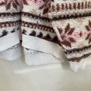 Aerie Sherpa Half Zip Pullover Snowflake Print Teddy Fleece Size M Pink Brown thumbnail 7