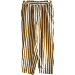 Madewell Tapered Huston Crop Pants Linen Pull-On Stripe Yellow White Small thumbnail 2