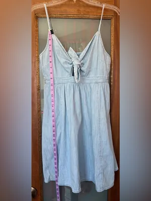 Old Navy Women 100% Cotton Chambray Denim Spaghetti Adj Strap Summer Dress thumbnail 5