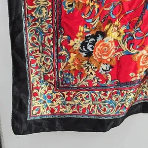 Floral Satin Red‎ Silk Paisley Leaf Boho Jewel Scroll Preppy Modest Square Scarf thumbnail 3