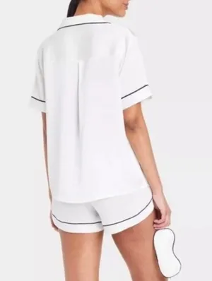 New Women's White Button-Front Short Pajama Set Size Xs/S thumbnail 2