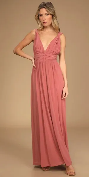 Lulu’s Mesmerized by Love Rusty Rose Mesh Lace-Up Maxi Dress NWT XS thumbnail 1