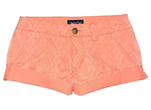 American Eagle Low Rise Micro Mini Chino Shorts Coral Tribal Geometric 0 Preppy thumbnail 1