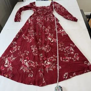 NWT‎ Lulus Total Perfection Burgundy Floral Print Tie-Back Midi Dress SMALL thumbnail 12