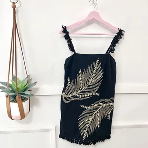 Anthropologie The Sariah Fringe Mini Dress Black Gold Embellished Sequin Tank XS thumbnail 2