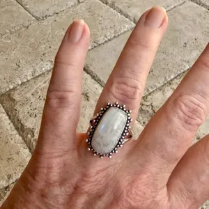 Rainbow Moonstone 925 Silver Overlay Ring Size 9 thumbnail 8