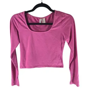 H&M Divided Pink Long Sleeve Crop Top Size S Cotton Blend thumbnail 1