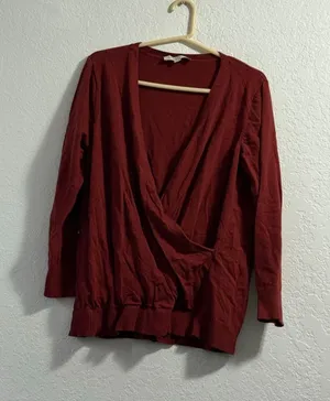 Loft Womens V Neck Long Sleeve Elastic Waist Wool Rib Knit Trim Sweater 16 18 thumbnail 1