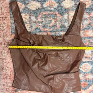 NIA Anthropologie Brown Faux Leather Draped Corset Top Square Medium NEW thumbnail 3