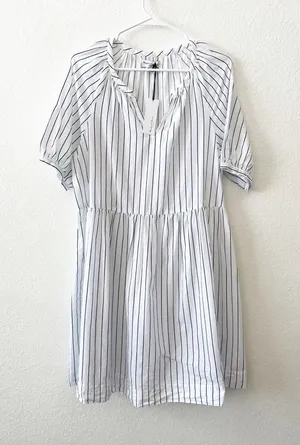 NWT Michael‎ Stars Navy Stripe Babydoll Peasant Dress Large Cotton thumbnail 1