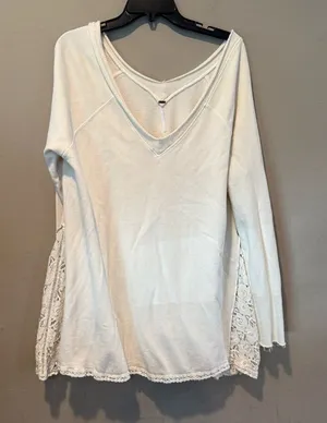 Free People Cream Lace Long Sleeve Top see back cutest top thumbnail 1