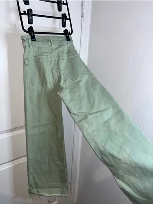 Zara Culotte Patch Pockets Marine Straight Jeans High Rise Sz 2 Sage Earthy Boho thumbnail 11