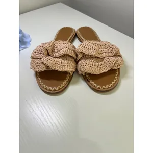 Tory‎ Burch Ruffled Raffia Slide Sandals Natural Woven Flat 135087 Size 7M w box thumbnail 4