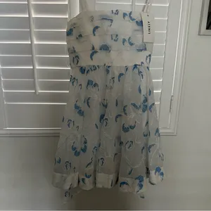 Likely Kia Dress 8 White Blue Organza Floral Flare Tie Back Bridal Bride thumbnail 8