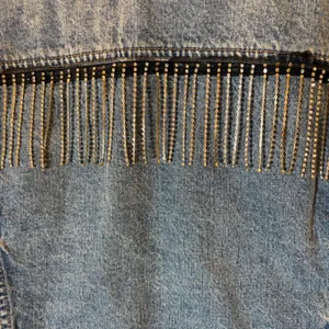 American Eagle Cropped‎ Denim Jacket Rhinestone Fringe Y2K Festival Western XS thumbnail 5