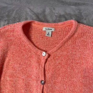 L.L.Bean Cotton Knit Cardigan Sweater Womens M Orange Marbled Layering Preppy thumbnail 3