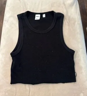 TNA ribbed super cropped raw edge tank top thumbnail 1