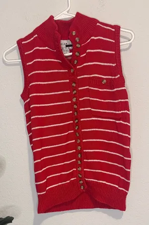 Vintage Calamity Jayne Red and white striped knit Sweater Vest small thumbnail 1